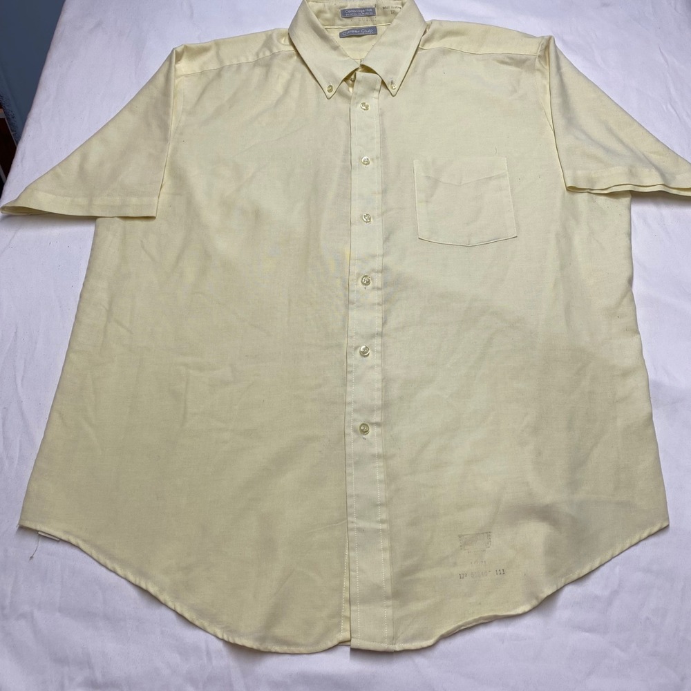 Vintage Career Club Cambridge Hall Mens Short Sleeve Button Down Shirt 17.5